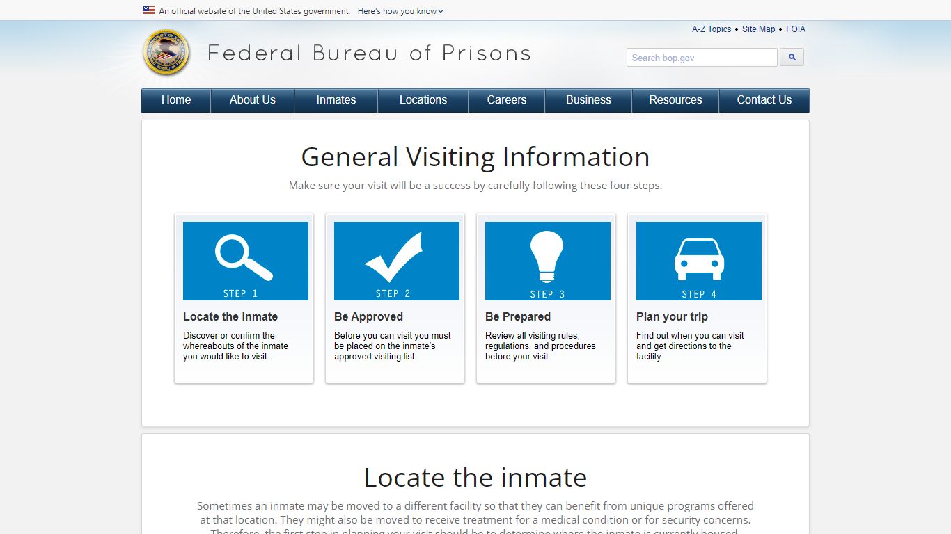 BOP: How to visit a federal inmate
