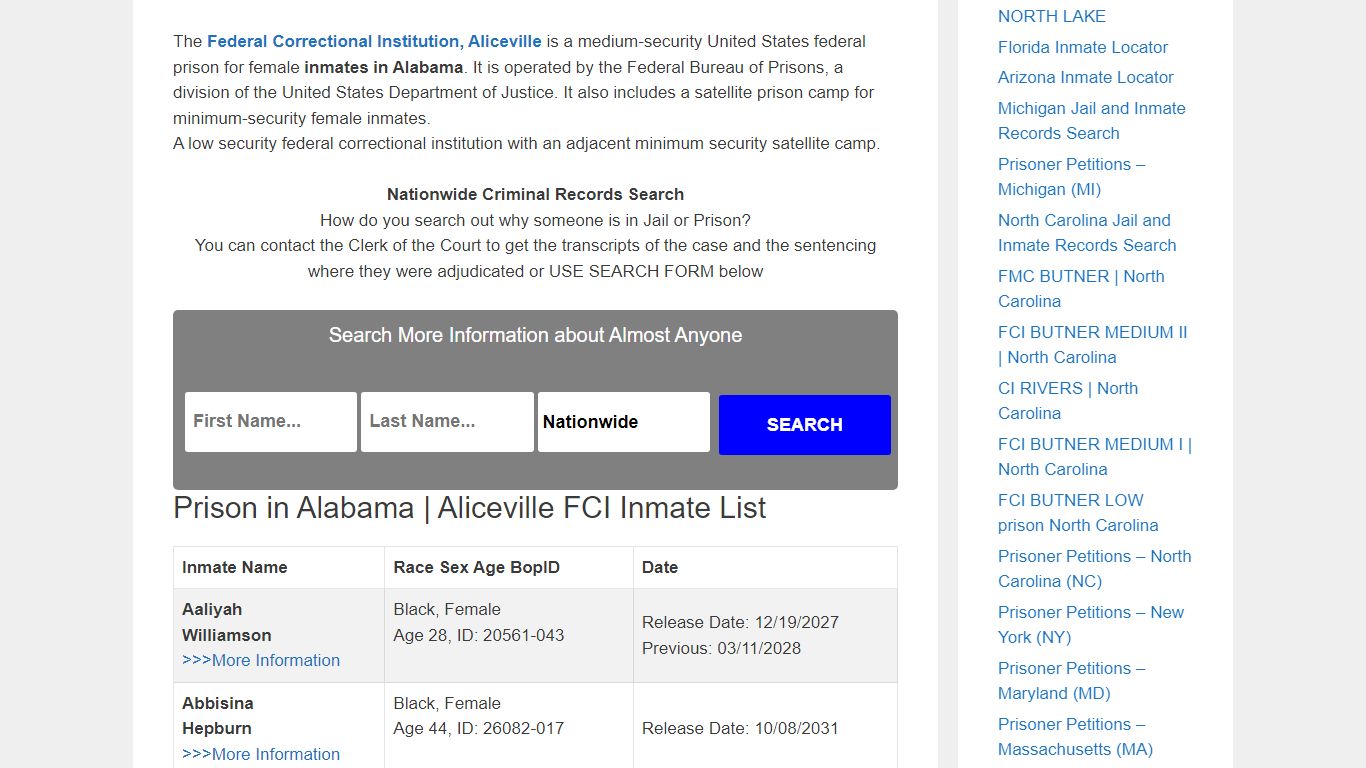 Prison in Alabama | Aliceville FCI – Inmate Releases
