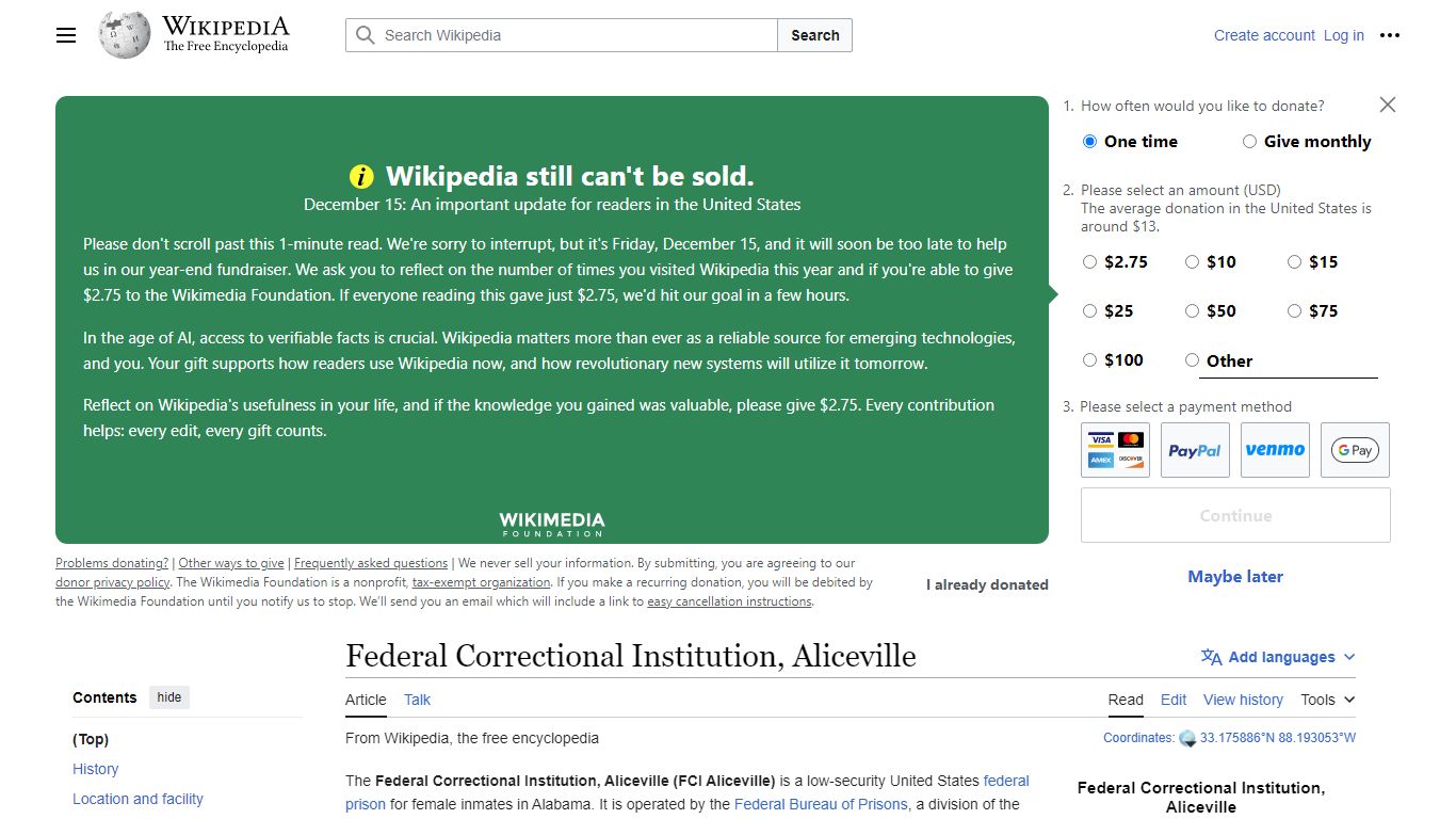 Federal Correctional Institution, Aliceville - Wikipedia